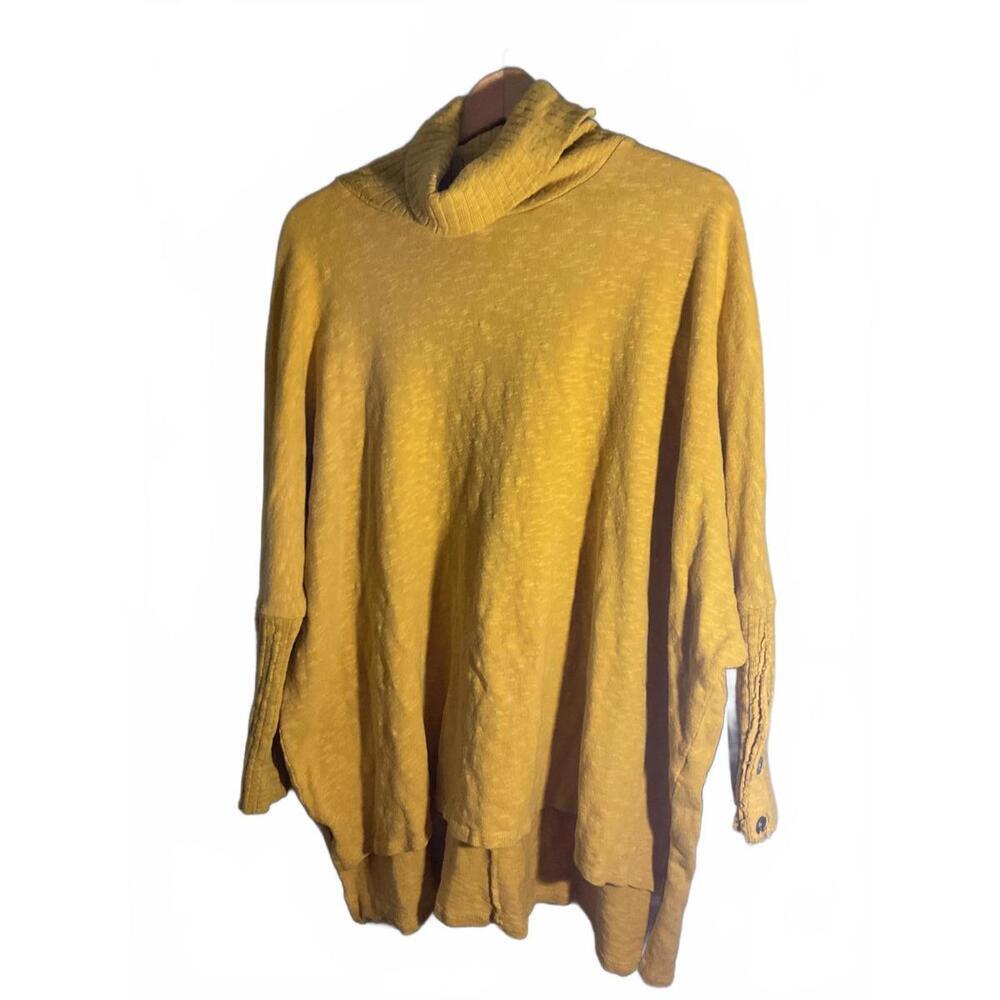 Chalet et ceci Mustard Yellow Textured Turtleneck Sweater Button/ Ribbed Cuffs